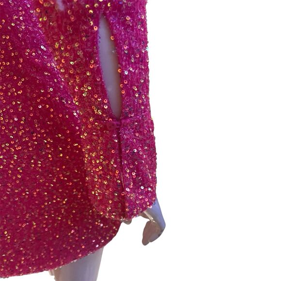 Judith March Hot Pink Sequin Wrap Mini Dress Long Sleeve Holiday Party Small - Picture 7 of 16